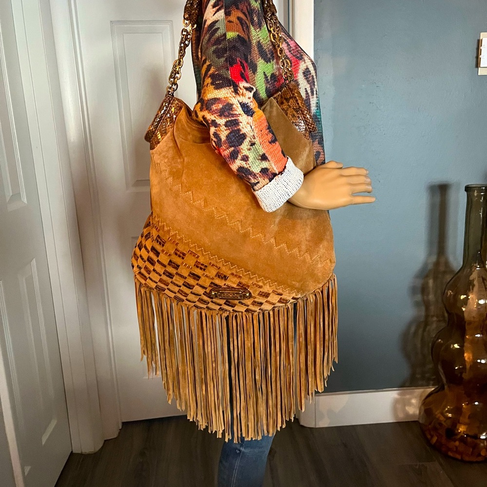AUTHENTIC-Jimmy Choo Tatum oversized fringe Bag with python accents / ❤️ offers